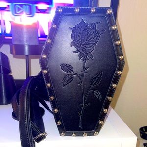 Widow Coffin Rose Black Leather Backpack Dollskill